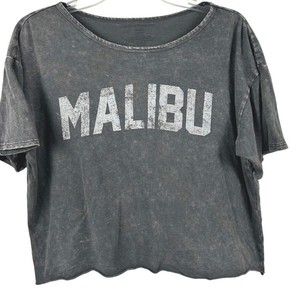 Caution to the Wind Malibu Graphic Tee Gray Acid Wash Oversized Boxy Crop Top L